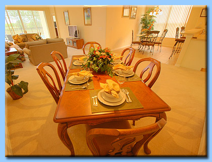 An alternative view of the large dining area in the Orlando Villa.