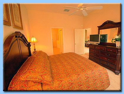 An alternative view of the master bedroom in the Orlando Villa.
