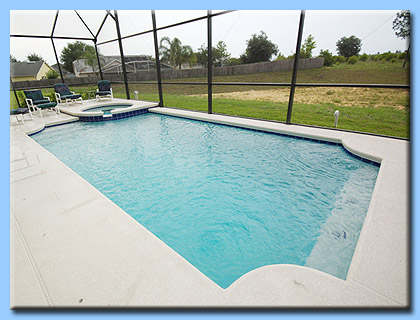 The pool area overlooks stunning woodland and conservation.